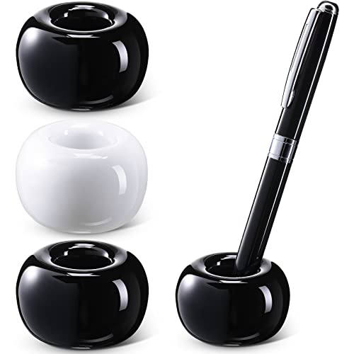 Newtay 3 Pcs Ceramic Pen Holder Sleek Mini Ceramic Toothbrush Holder Stand for Bathroom Vanity Countertops Single Pen Stand for Desk Home Office School Students Teachers, Black and White - Image 1
