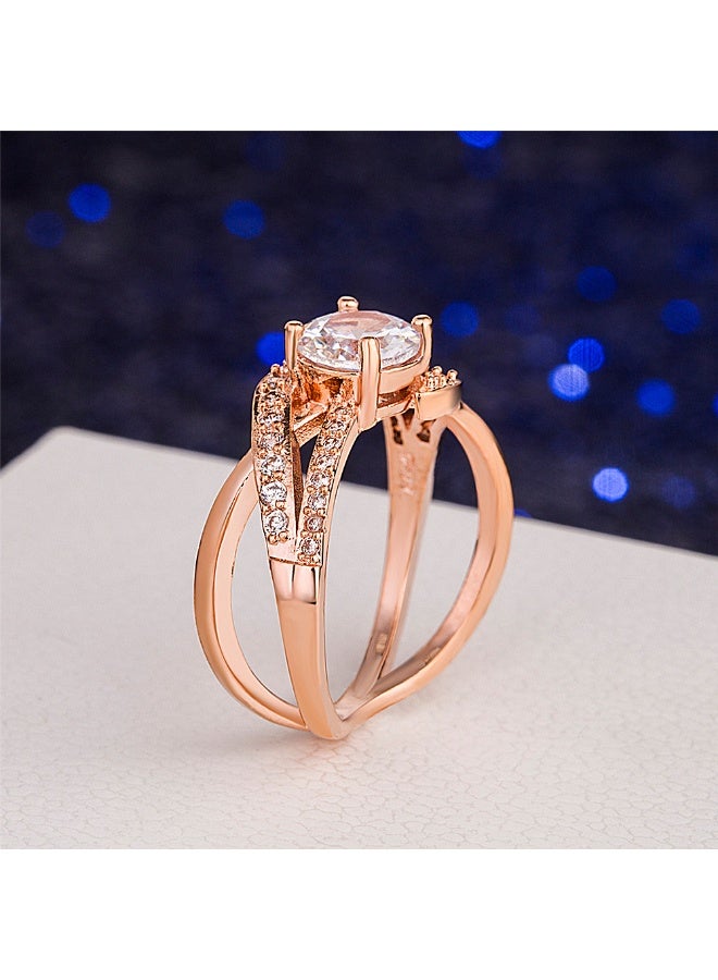 KUYING 18K Rose Gold Diamond Ring With Double Loop Winding Design  Eternal Promise - Image 1