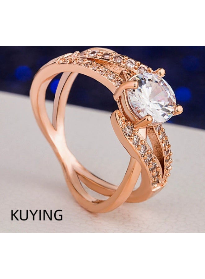 KUYING 18K Rose Gold Diamond Ring With Double Loop Winding Design  Eternal Promise - Image 4
