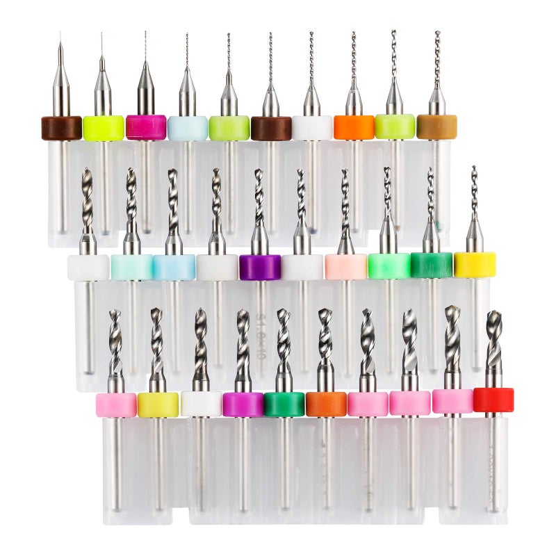 Genmitsu مجموعة جنميتسو من 30 قطعة من بتات حفر PCB، 0.1 مم - 3.0 مم، شفت 1/8" بتات دوارة CNC للحفر على لوحات الدوائر المطبوعة والمجوهرات، PD30A - Image 1