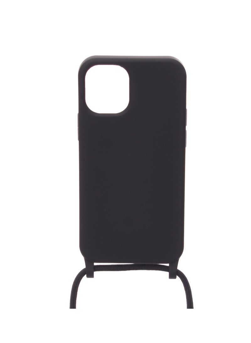 Silicone Back Phone Protection Cover With Fabric Strap And Safety Edges For Iphone 12 5.4 - Black  - Image 2