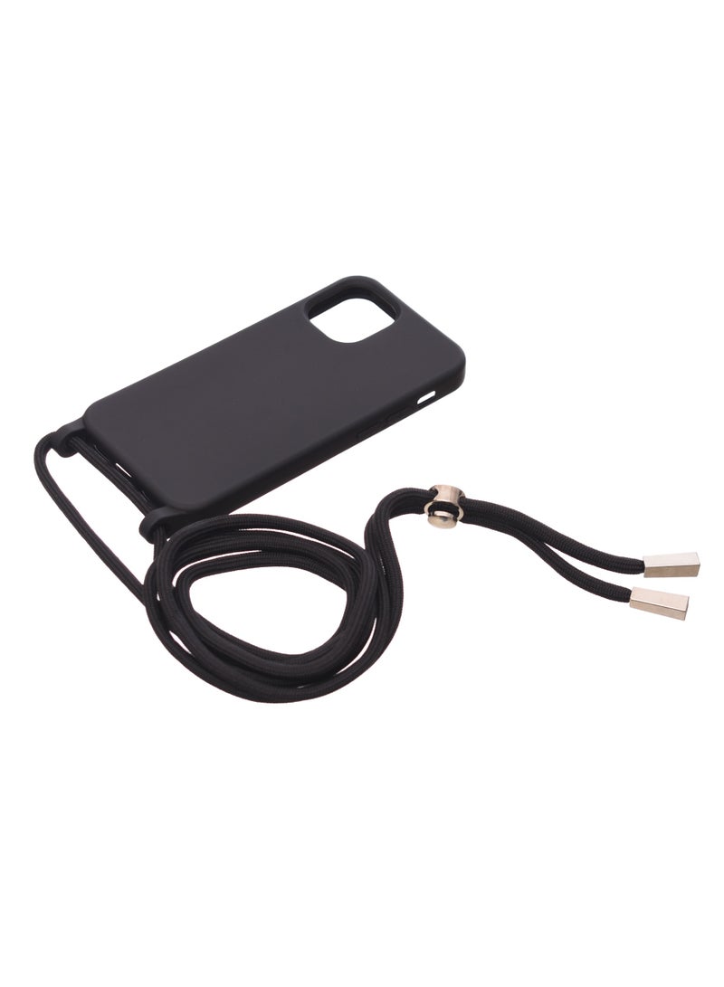Silicone Back Phone Protection Cover With Fabric Strap And Safety Edges For Iphone 12 5.4 - Black  - Image 1