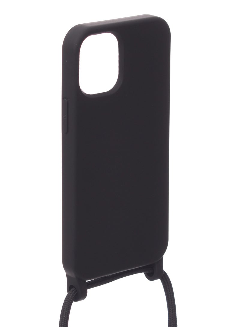 Silicone Back Phone Protection Cover With Fabric Strap And Safety Edges For Iphone 12 5.4 - Black  - Image 3