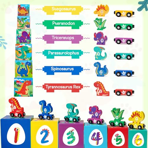 Toyssa Wooden Dinosaur Sorting and Stacking Toys for Toddler 13 Number Blocks Nesting Boxes with Magnetic Animals Train Set Preschool Learning Montessori Toys for 1 2 3 Year Old Boys Girls Gift - Image 5