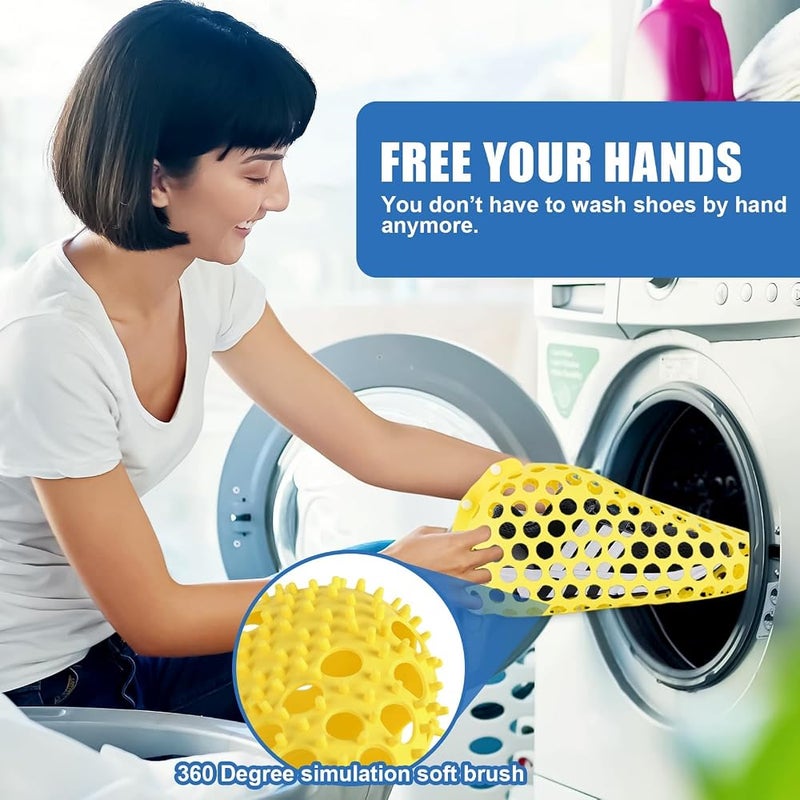 Excefore Shoe Washing Machine Bag, 2025 New Silicone Laundry Shoe Bag for Washer and Dryer, Set Of 2 Reusable Shoe Cleaning Bag for Sneaker Tennis Shoes Cleaner Kit,360° Deep Clean for Sneakers(Yellow 2pcs) - Image 5