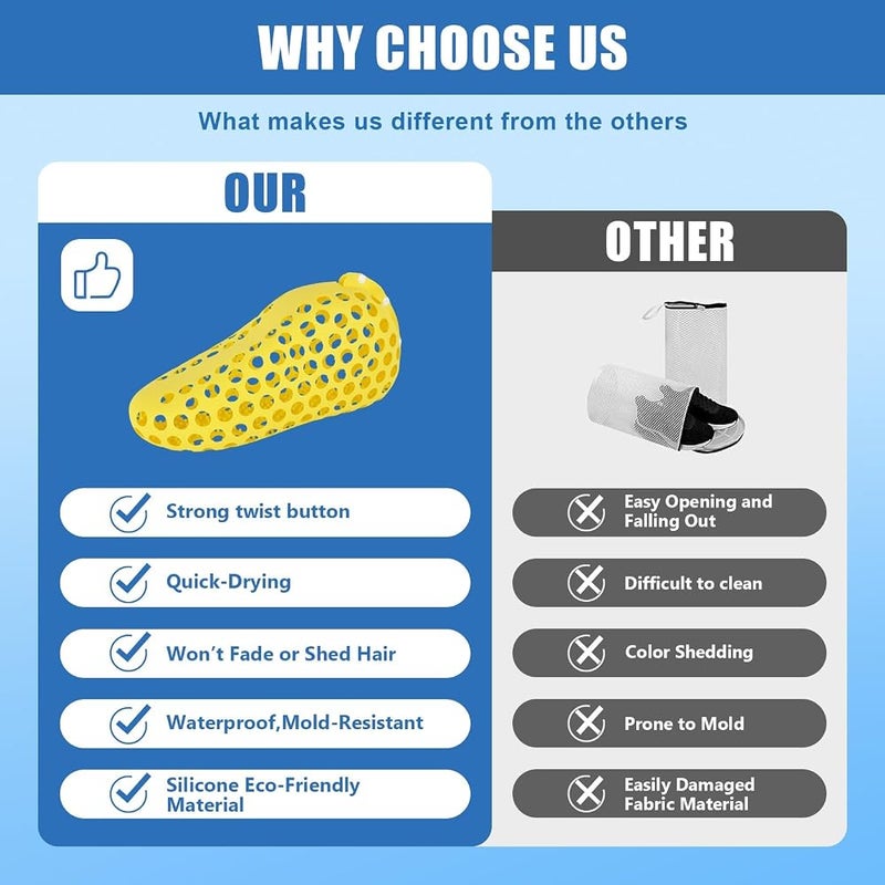 Excefore Shoe Washing Machine Bag, 2025 New Silicone Laundry Shoe Bag for Washer and Dryer, Set Of 2 Reusable Shoe Cleaning Bag for Sneaker Tennis Shoes Cleaner Kit,360° Deep Clean for Sneakers(Yellow 2pcs) - Image 2