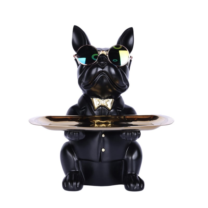 suruim French Bulldog Gifts Key Holder Candy Dish Tray Home Decor Resin Butler Statue Key Bowl Entryway Table Frenchie Dog Sculpture Dining Table Decor Office Small Object Tray Black