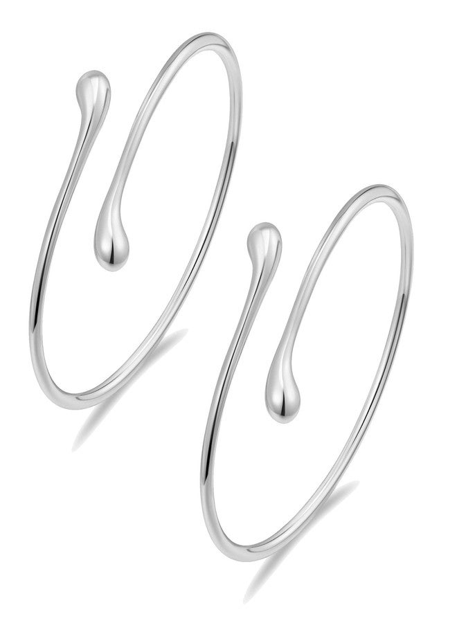 ZMANYIJEW 2 Pcs Arm Cuff Upper Arm Gold Band Cuff for Women Adjustable Arm Bracelet Bangle Set Jewelry (2 PCS-Silver C) - Image 1