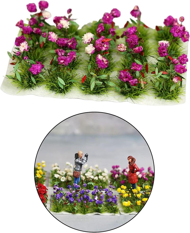 كلاراكو مجموعة زهور مصغرة واقعية يمكنك صنعها بنفسك، نموذج سكة حديد، حديقة خيالية، منظر طبيعي مصغر، عشب، مواد بناء، ديكور، ديوراما بنفسجي - Image 2