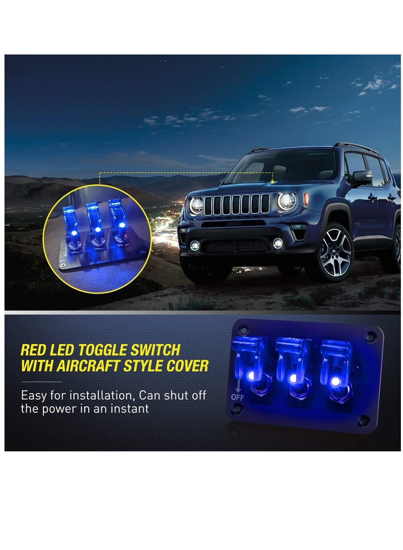 SOLARAE لوحة مفاتيح تبديل 3 قنوات 12 فولت مع ضوء LED وغطاء قابل للطي، لوحة مفتاح ON/OFF قوية 3 دبابيس SPST لمشاريع DIY، المنزل، سيارات السباق (أزرق) - Image 2