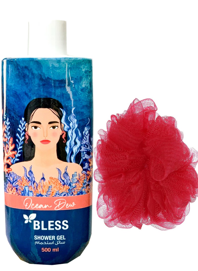 Bless Bless Shower Gel Ocean Dew 500 Ml + Multi Color Lofa 