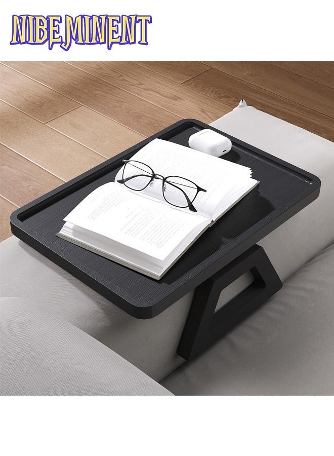 NIBEMINENT Wooden Sofa Arm Tray Table, Couch Arm Tray, Portable Couch Arm Side Table, Sofa Armrest Trays Clip-On Couch Desk, Stable TV Stand for Small Space, Art & Craft Supplies, Wood Material（Black） - Image 1