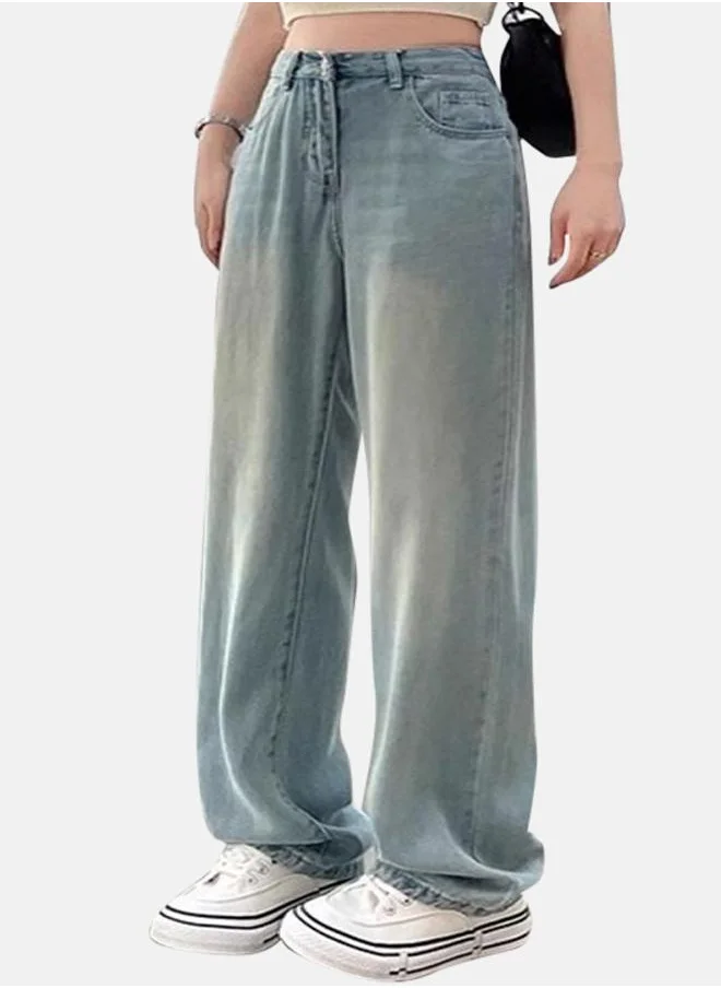 YUNIQEE Blue Straight Fit High-Rise Light Fade Jeans