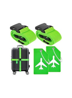 NNEWVANTE 2 Pack Luggage Strap Set Adjustable Luggage Strap Silicone Luggage Tag with Name ID for Luggage (Green)  - Image 1