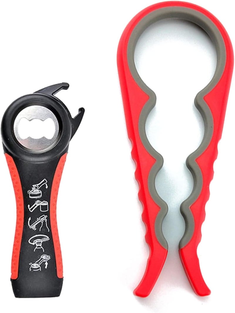 GZLT Jar Opener for Seniors with Arthritis,Jar Opener for Weak Hands,5-in-1 Bottle Opener,4-in-1 Can Opener… (Red) - Image 1