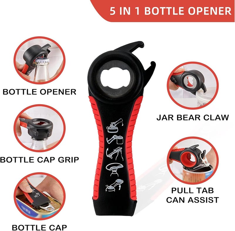 GZLT Jar Opener for Seniors with Arthritis,Jar Opener for Weak Hands,5-in-1 Bottle Opener,4-in-1 Can Opener… (Red) - Image 5