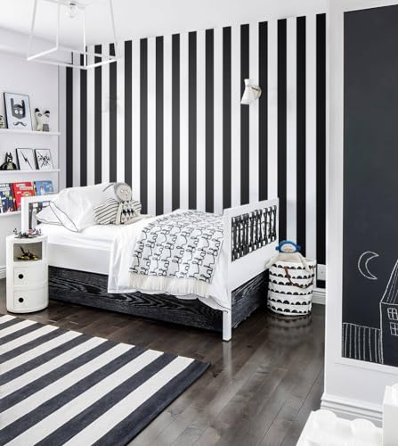 Erfoni Stripe Peel and Stick Wallpaper Black and White Stripe Self Adhesive Wallpaper Modern DIY Waterproof Contact Paper 118"x17.7" Removable Wall Paper Decorative for Aceent Wall Cabinets Vinyl Roll - Image 2