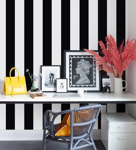 Erfoni Stripe Peel and Stick Wallpaper Black and White Stripe Self Adhesive Wallpaper Modern DIY Waterproof Contact Paper 118"x17.7" Removable Wall Paper Decorative for Aceent Wall Cabinets Vinyl Roll - Image 1