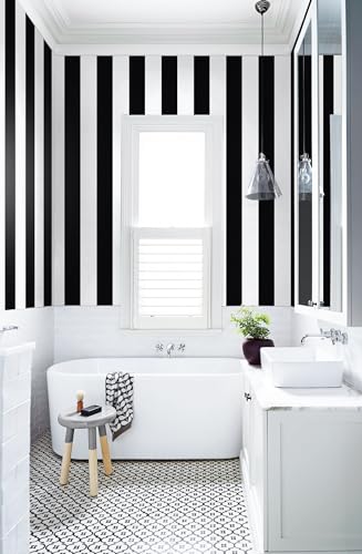 Erfoni Stripe Peel and Stick Wallpaper Black and White Stripe Self Adhesive Wallpaper Modern DIY Waterproof Contact Paper 118"x17.7" Removable Wall Paper Decorative for Aceent Wall Cabinets Vinyl Roll - Image 4