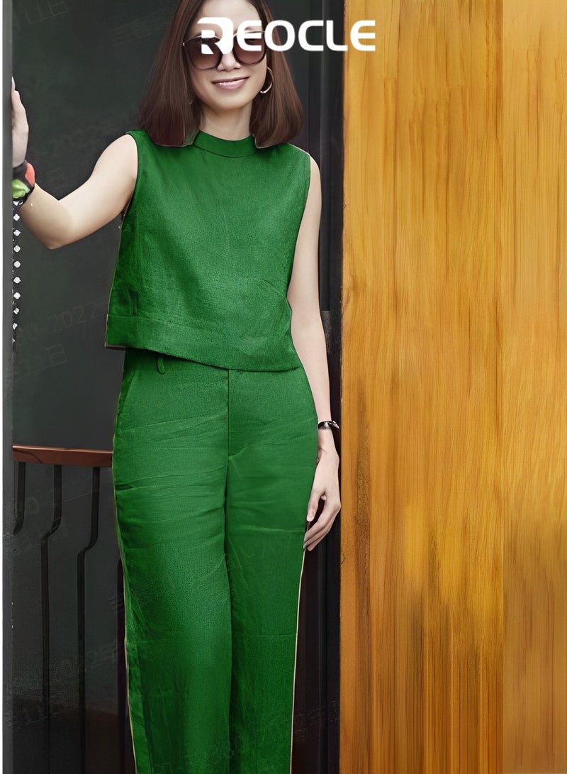 REOCLE Sleeveless Sports Casual Suit Summer New Style Women's Short Loose T-shirt Trousers Two-piece Set for Women  - Image 2