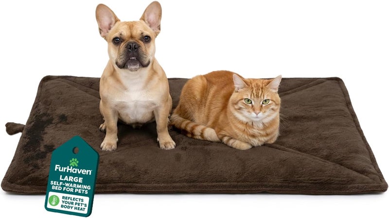 Furhaven ThermaNAP Self-Warming Cat Bed for Indoor Cats & Large/Medium Dogs, Washable & Reflects Body Heat - Quilted Faux Fur Reflective Bed Mat - Espresso, Large - Image 1