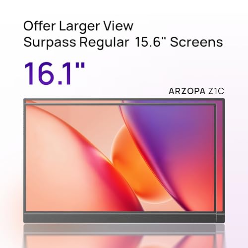ARZOPA 16.1" Portable Monitor, 100% sRGB FHD 1080P Kickstand Portable Laptop Monitor High Color Gamut Display IPS Eye Care Screen for High-end Office & Entertainment -Z1C - Image 2