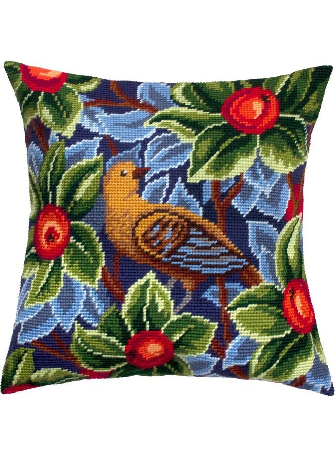 Brvsk Bird by William Morris. Embroidery Kit. Throw Pillow 16×16 Inches. Printed Tapestry Canvas, European Quality - Image 1