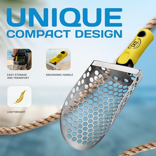 CKG Hand Sand Scoop for Metal Detecting with Ergonomic Yellow Handle, Metal Detecting Shovel for Beach Sand Sifter, Heavy Duty Stainless Steel, Perfect from Metal Detector Accessories - Image 2