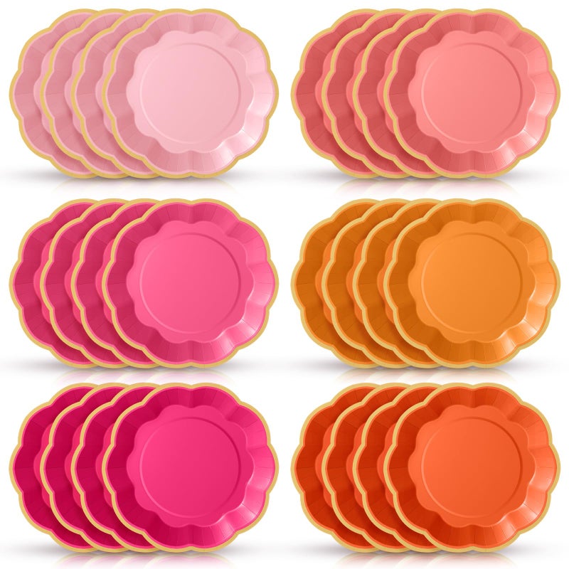 Tiangrid 72 Pcs Pink and Orange Paper Plates 9 Inch Pink and Orange Scalloped Paper Disposable Dinner Dessert Plates for Birthday Wedding Bridal Party Supplies 6 Colors - Image 2