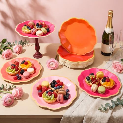 Tiangrid 72 Pcs Pink and Orange Paper Plates 9 Inch Pink and Orange Scalloped Paper Disposable Dinner Dessert Plates for Birthday Wedding Bridal Party Supplies 6 Colors - Image 3