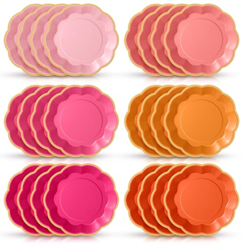 Tiangrid 72 Pcs Pink and Orange Paper Plates 9 Inch Pink and Orange Scalloped Paper Disposable Dinner Dessert Plates for Birthday Wedding Bridal Party Supplies 6 Colors - Image 1