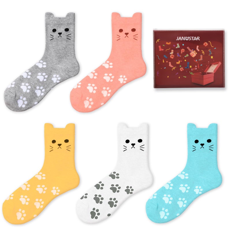 Janustar Comfortable Cozy Women's Cat Dog Socks - Cute Animal Pattern Gift for Women, Soft Socks for Daily Wear - Image 1