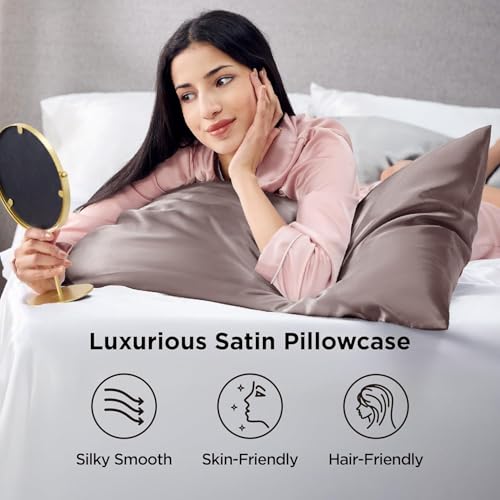 GO WELL Solid Satin Silk Pillow Covers Pack of 2 for Hair and Skin-with Satin Scrunchies |Satin Pillow coves for Hair and Skin|scrunchies for Women 3-Piece|Silk Pillow case (NewRose) 600TC - Image 5