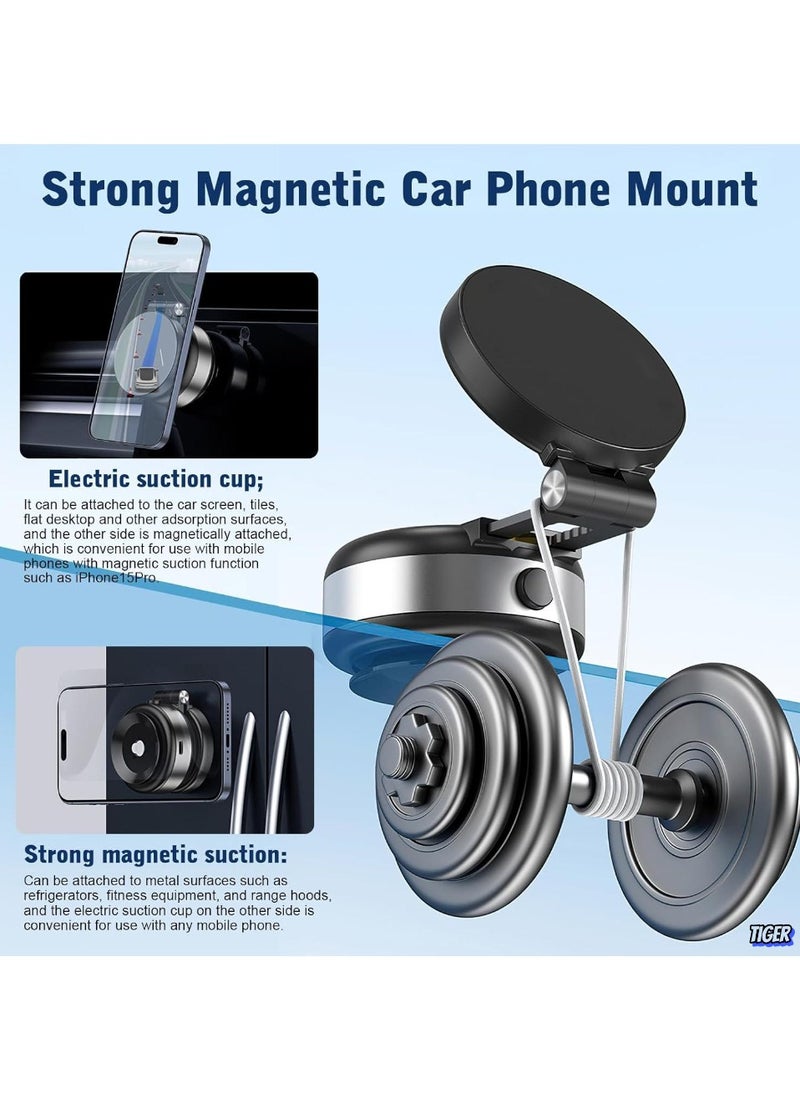 TIGER - Electric Vacuum Magnetic Suction Phone Mount – 360° Rotating Magnetic Phone Holder, Foldable Smart Double-Sided Suction Design, Strong Magnetic Car Phone Holder for Cars, Mirrors & Smooth Surfaces - Image 1