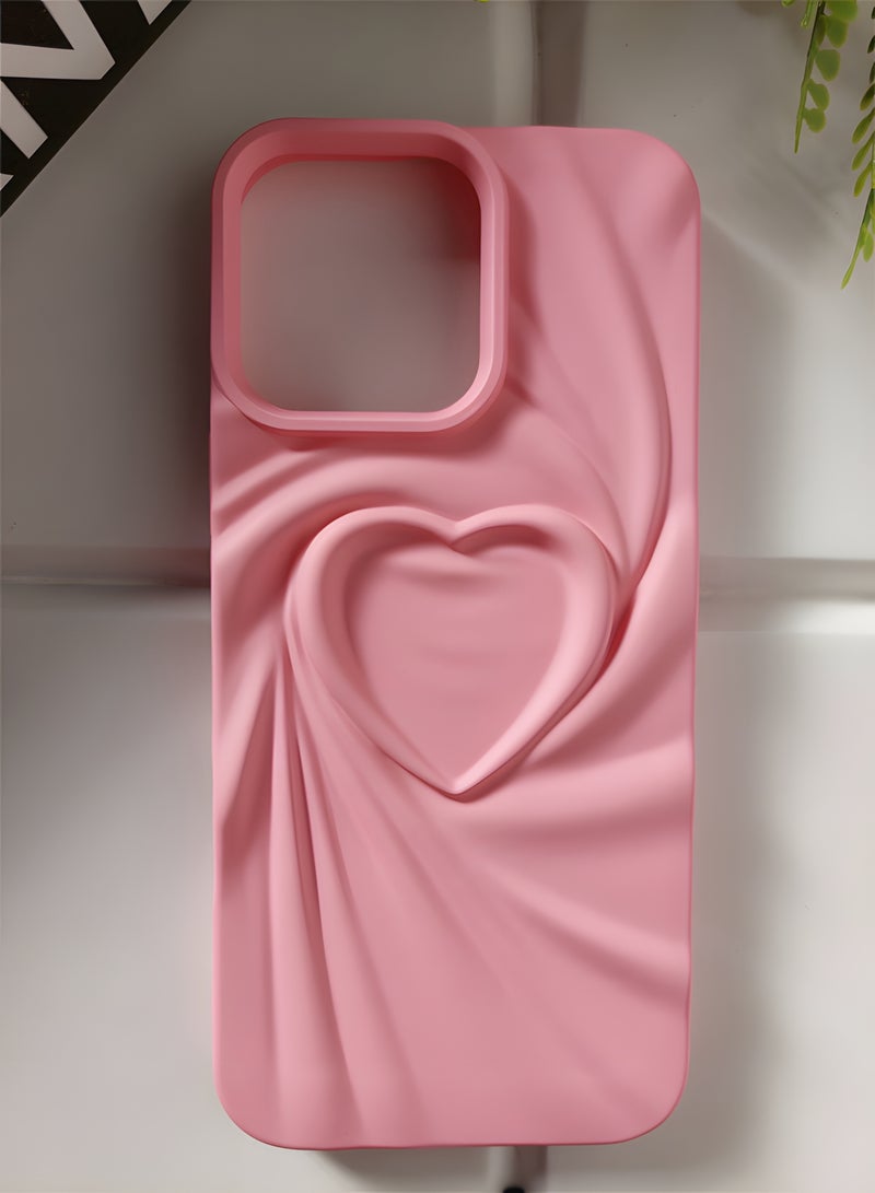 جراب خلفي فاخر لهاتف ايفون 16 برو ماكس غير لامع بتصميم قلب، مقاوم للصدمات، يحمي الكاميرا من الخدوش، بنقشة حريرية ثلاثية الأبعاد بارزة، مصنوع من مادة TPU غير لامعة عصرية، جراب سيليكون ناعم و أنيق للفتيات والسيدات لهاتف iPhone 16 Pro Max (بينك، مقاوم للصدمات) - Image 3