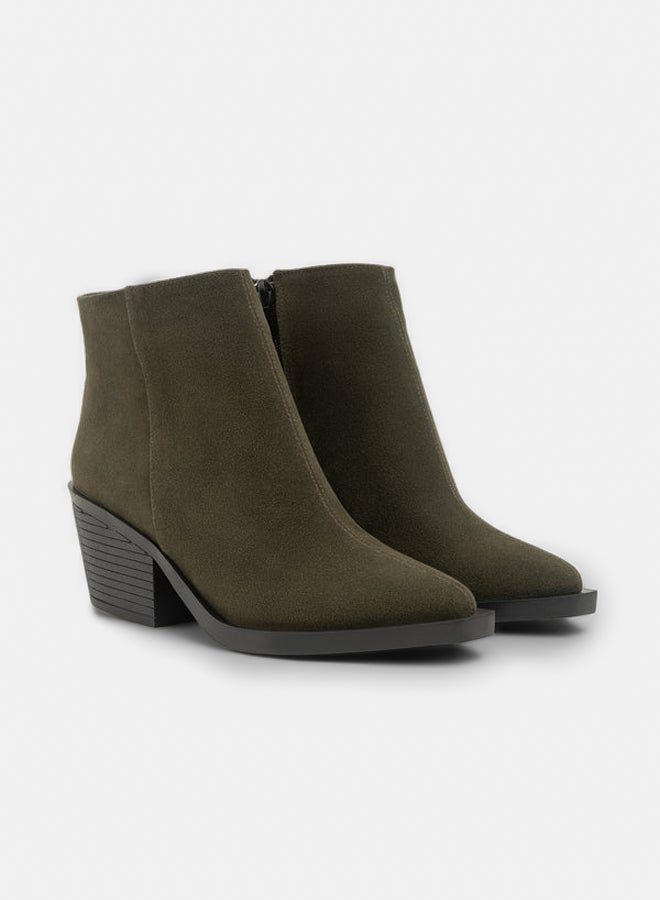 Suede Zip Short Ankle Boot