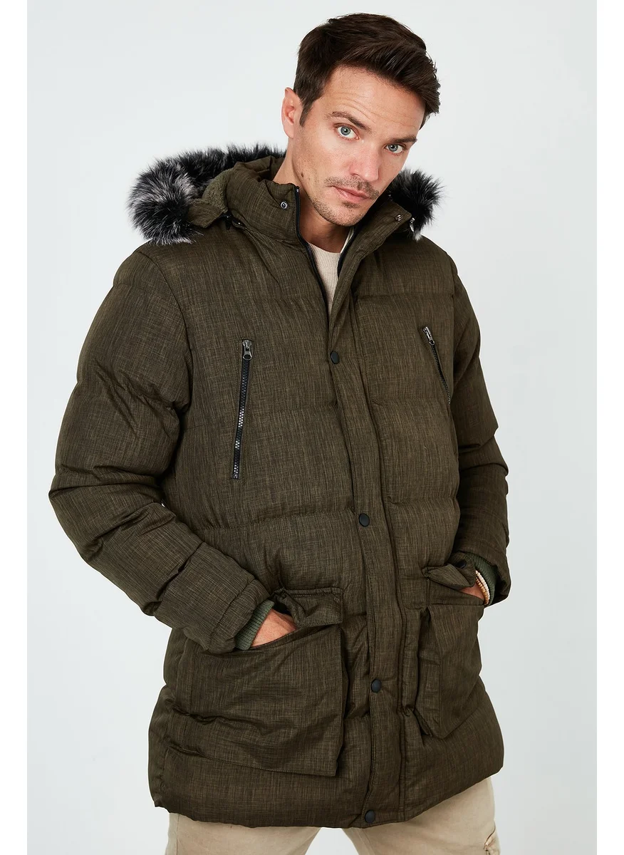 بوراتي Slim Fit Faux Fur Plush Lined Detachable Hooded Puffer Men's JACKET 5760001