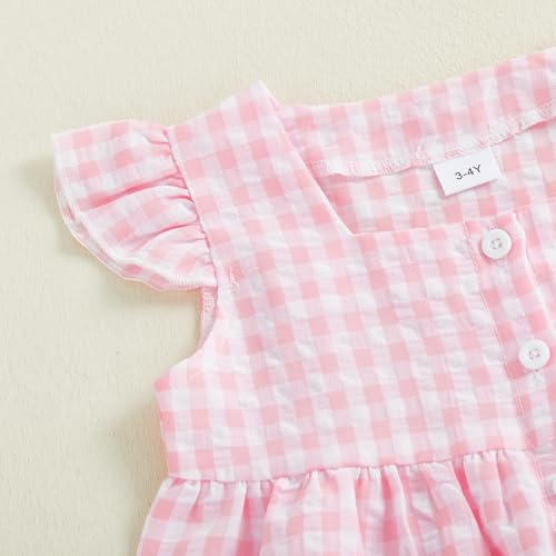 GOOCHEER Toddler Girl Clothes Baby Summer Outfits Plaid Ruffle Sleeveless Vest Tank Tops Pants Set 12 18 24 Month 2T 3T 4T (#Flying-Pink, 4-5T) - Image 5