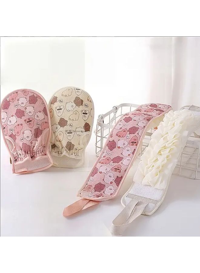 Yellow 2 Piece Exfoliating Back Scrubber Set Gentle Bathing Tool For Men And Women Dual Use Cartoon Loofah Gloves Light Beige Care For Exfoliation Stain Removal Perfect For Home Use - Image 1