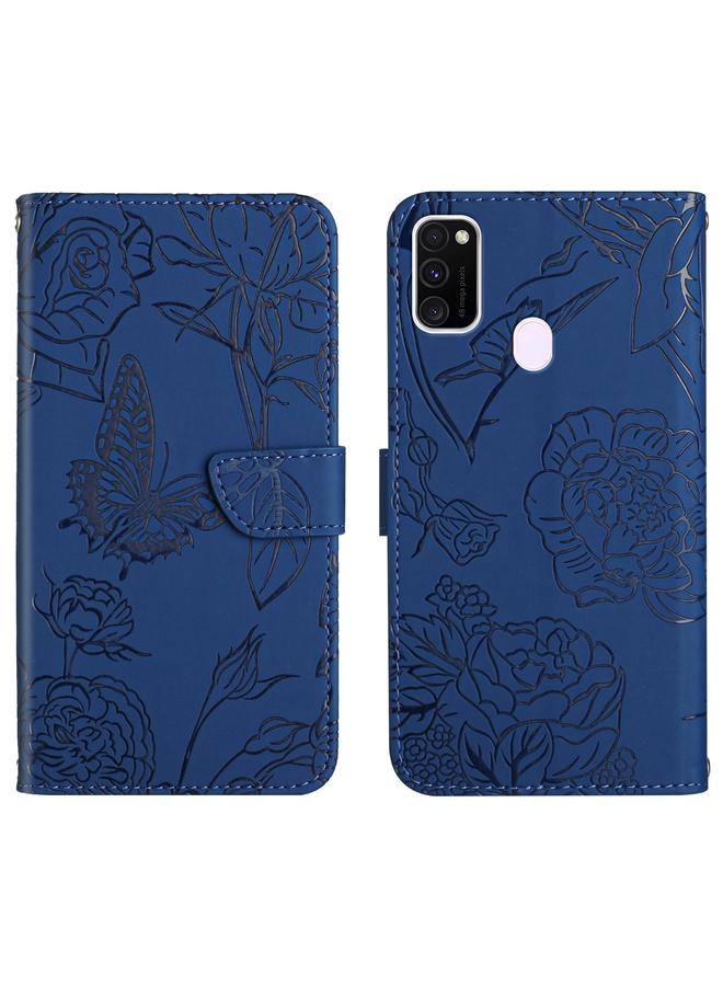 The Bros Case For Samsung Galaxy M21 Skin Feel Butterfly Peony Embossed Leather Phone Case
