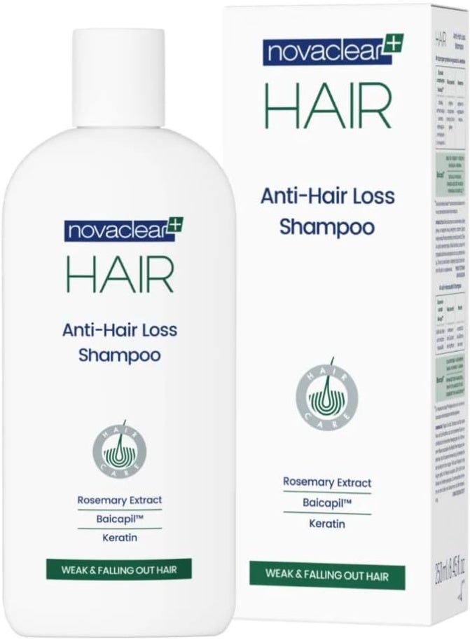 Novaclear Anti-Hair Loss Shampoo – Strengthening Shampoo for Weak & Thinning Hair with Rosemary, Niacinamide & Baicapil™ – 250 ML - Image 1