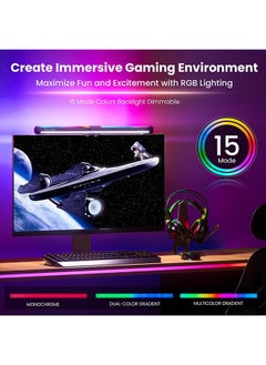 تونكي "مصباح شاشة الكمبيوتر مع إضاءة خلفية RGB، شريط ضوء شاشة 40 سم مع أداة تعتيم ودرجة حرارة اللون، إضاءة شاشة الألعاب مع تحكم باللمس LED، حماية من الوهج وحماية العين لمكتب المنزل       "  - Image 4