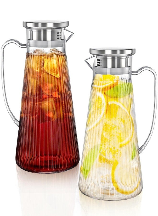 Cididu 2 Pack 50 Oz Plastic Pitcher with Lid, Unbreakable Small Water Jug Carafes BPA-Free, 1.5 L Clear Ice Tea Pitchers with Handle for Lemonade, Cold or Hot Beverages, Juice, Milk, Fridge, Parties - Image 1