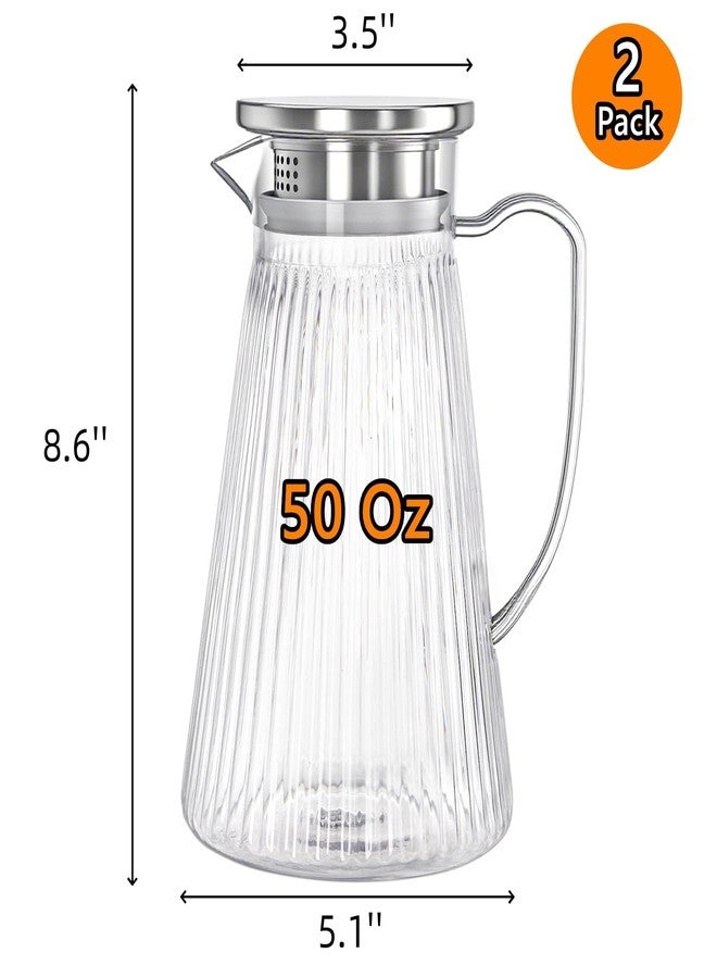 Cididu 2 Pack 50 Oz Plastic Pitcher with Lid, Unbreakable Small Water Jug Carafes BPA-Free, 1.5 L Clear Ice Tea Pitchers with Handle for Lemonade, Cold or Hot Beverages, Juice, Milk, Fridge, Parties - Image 2