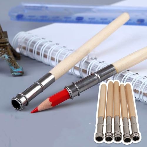 RDEXP Adjustable Wooden Pencil Extenders Holders Art Pencil Lengthener for School Supplies Pack of 5 - Image 5