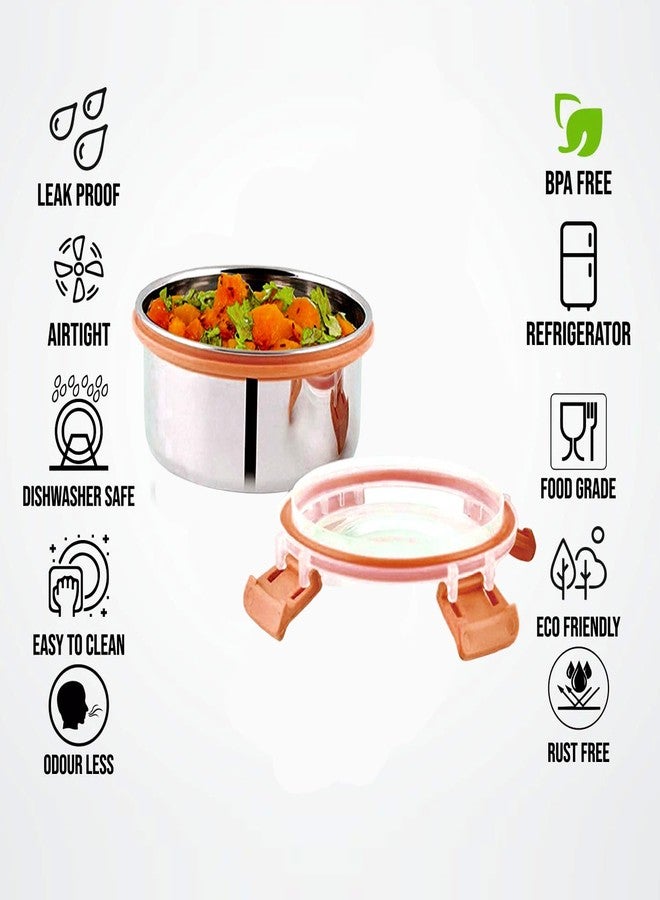 POGON Leakproof Stainless Steel Smart Lock Lunch Box, Tiffin Box for Office, Container Lunch Box, Orange, (300ml), Pack of 3 - Image 3