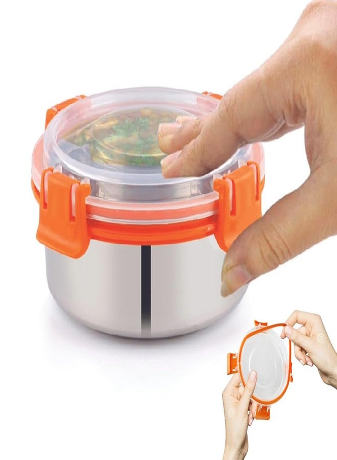 POGON Leakproof Stainless Steel Smart Lock Lunch Box, Tiffin Box for Office, Container Lunch Box, Orange, (300ml), Pack of 3 - Image 4