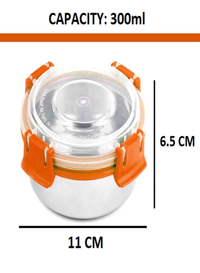 POGON Leakproof Stainless Steel Smart Lock Lunch Box, Tiffin Box for Office, Container Lunch Box, Orange, (300ml), Pack of 3 - Image 5