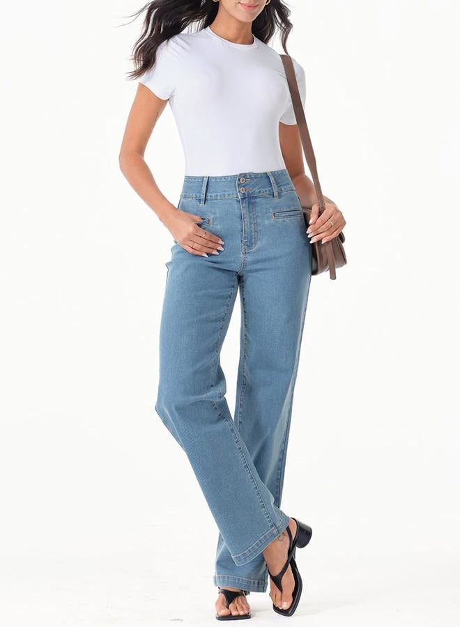Sidefeel Women's Wide Leg Jeans High Waisted Straight Leg Jeans Stretchy Trendy Loose Denim Pants Blue Size 18 - Image 4