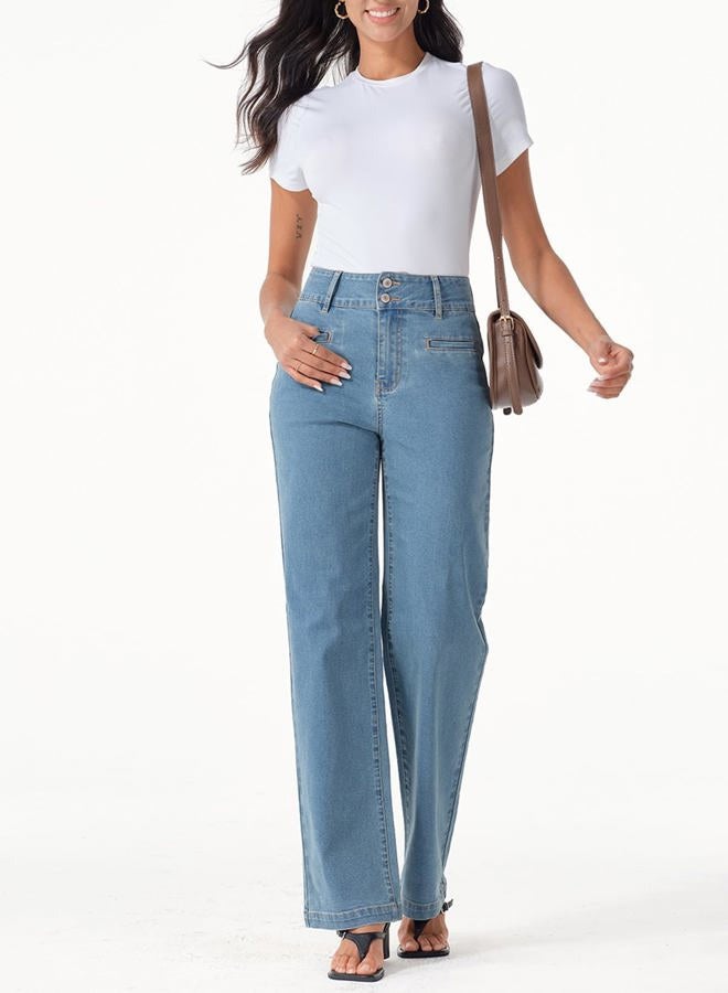 Sidefeel Women's Wide Leg Jeans High Waisted Straight Leg Jeans Stretchy Trendy Loose Denim Pants Blue Size 18 - Image 3